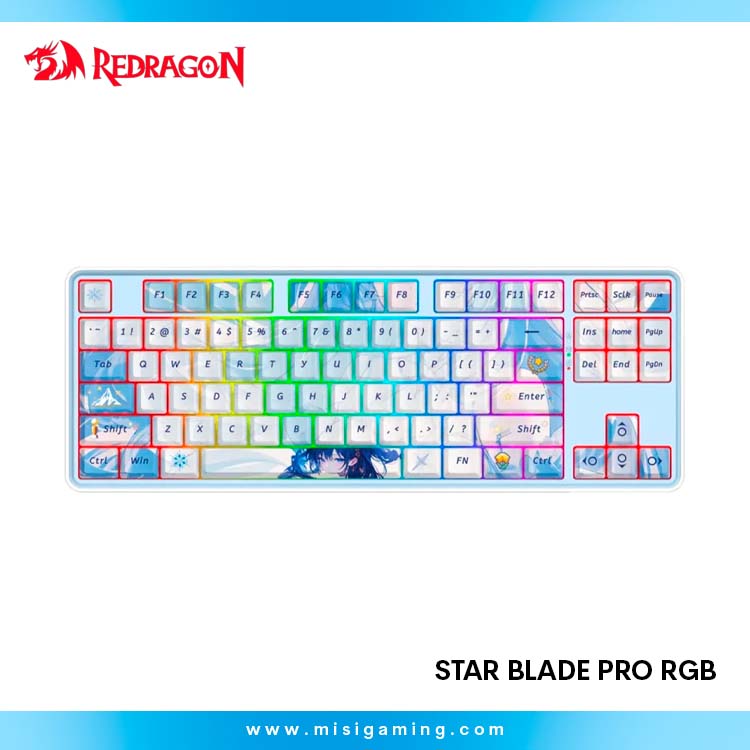 Teclado Mecánico Redragon Star Blade Pro RGB - Tri Modes (2.4Ghz - BT- Usb ) - Switch Mint Mambo - Anime