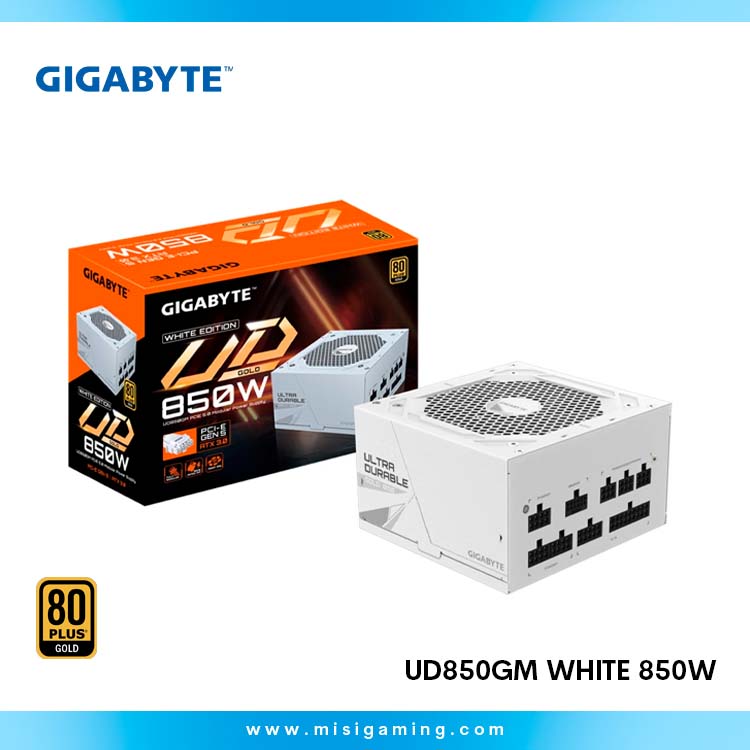 Fuente De Poder Gigabyte UD850GM 850W - 80+ Plus Gold- Full Modular - Pcie-E Gen 5 - ATX 3.0 - White