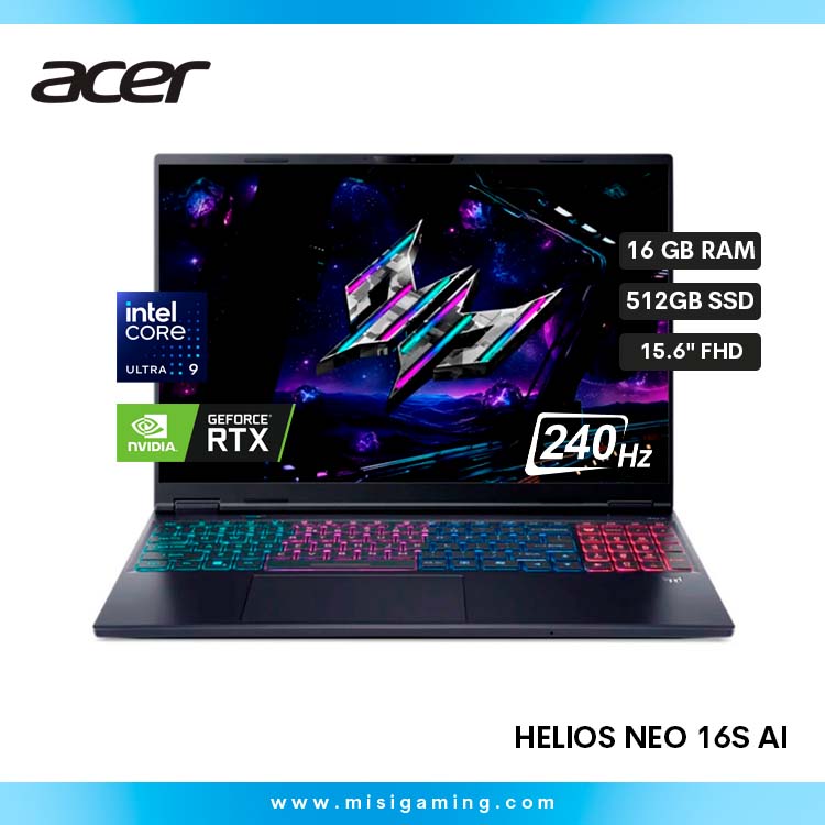Laptop Predator Helios Neo 16S AI - Procesador Intel Core 9 275Hx - Almacenamiento 1 Tb Ssd - 16Gb Ram - Geforce Nvidia Rtx 5060 8Gb - 16" OLED 240Hz