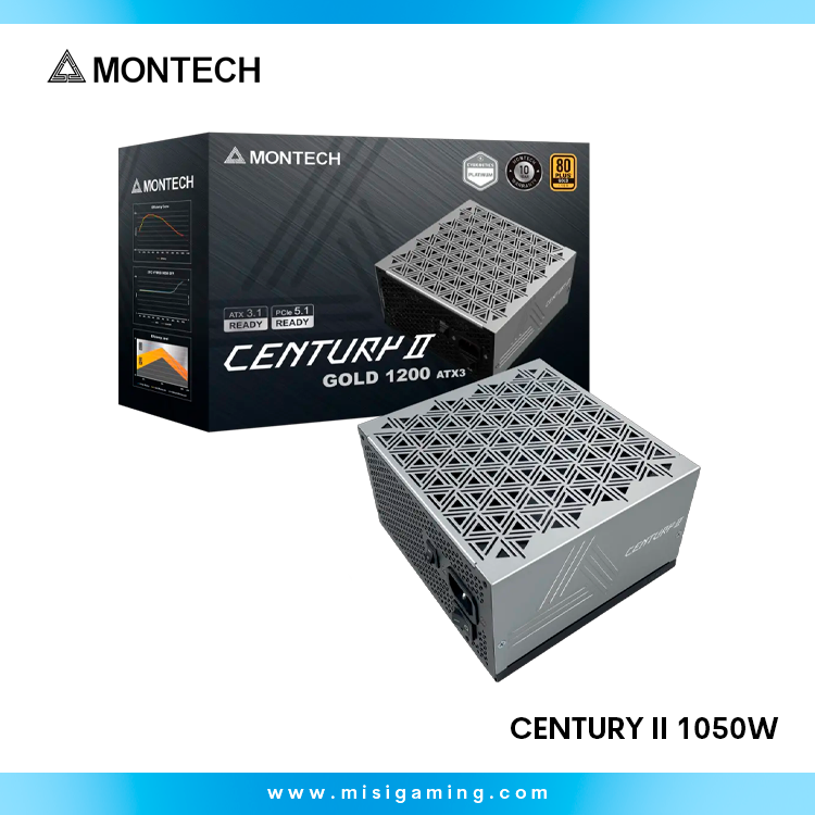 Fuente De Poder Montech Century II 1200W - 80+ Plus Gold - Cybenetics Platinum - ATX 3.1 - PCIe 5.1 - Full Modular
