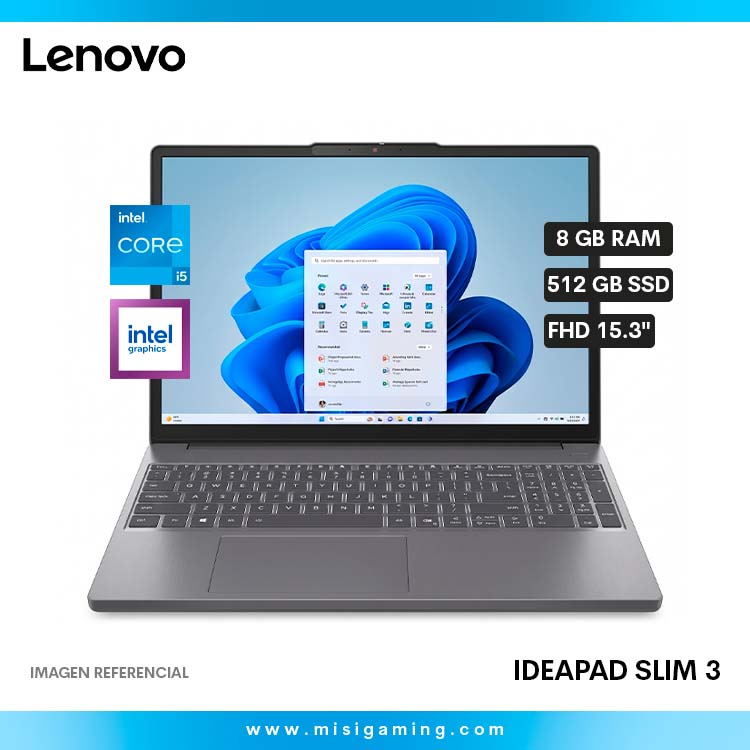 Laptop Lenovo IdeaPad Slim 3 15IRH10 - Procesador Intel Core i5 13420H - Memoria 8Gb Ram - Almacenamiento 512Gb Ssd - FHD 15.3"