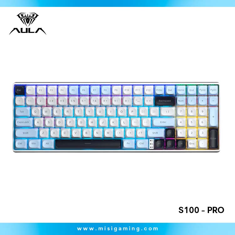 Teclado Mecanico Aula S100 Pro - Inalámbrico - (Blue-White-Purple) - Switch Brwon