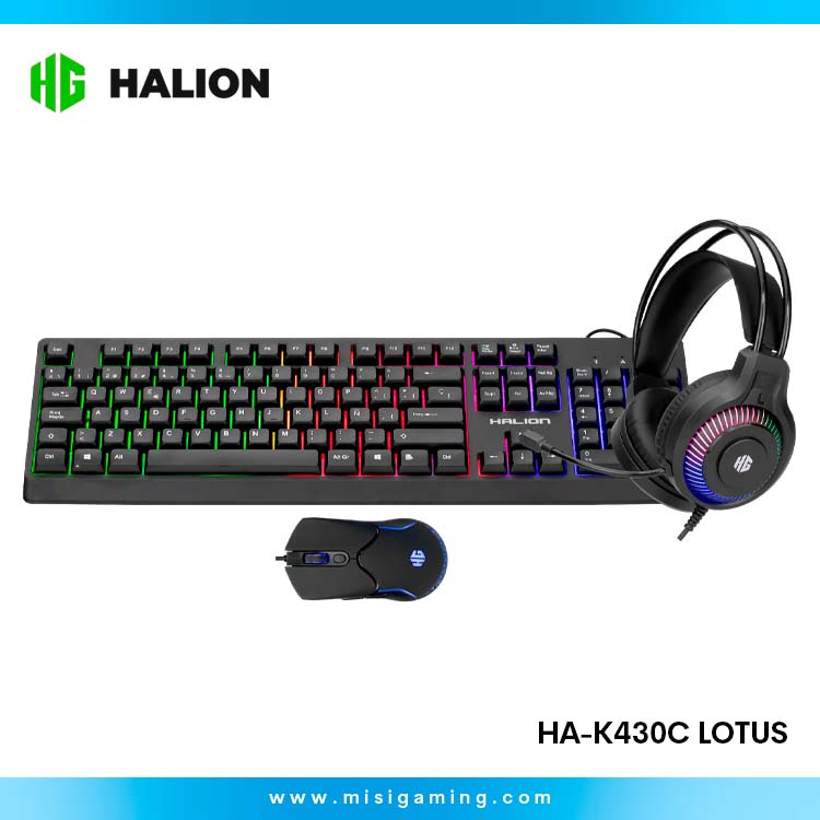 Kit Halion Lotus - Teclado - Mouse - Audifono - Mouse Pad - Black